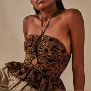 NWOT Free People, Dandelion Halter Top, XS in Brown